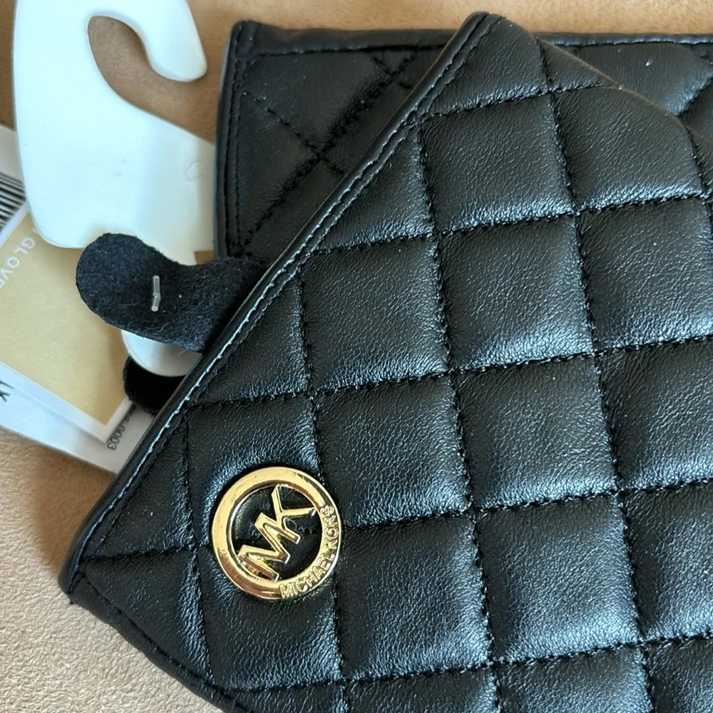Michael Kors Black Quilted Leather Gloves L NWT